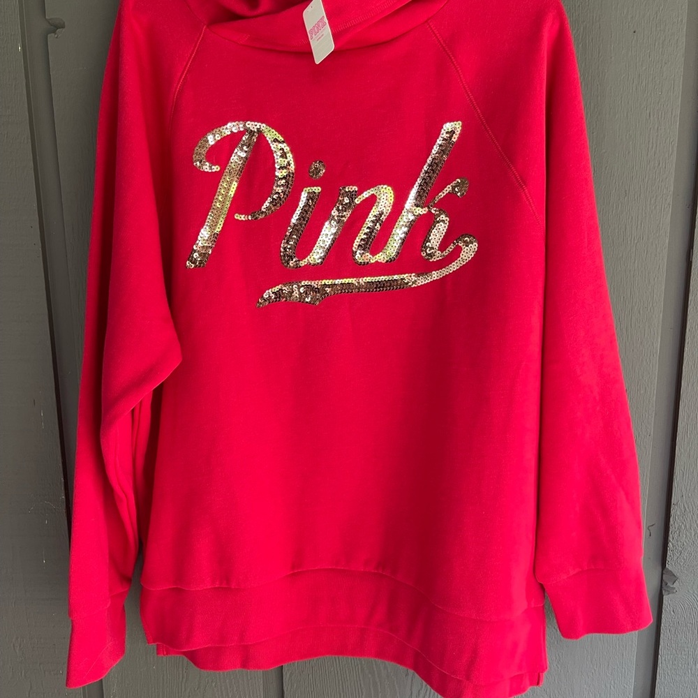 PINK Victoria's Secret Red Hoodie with Gold Sequin Logo